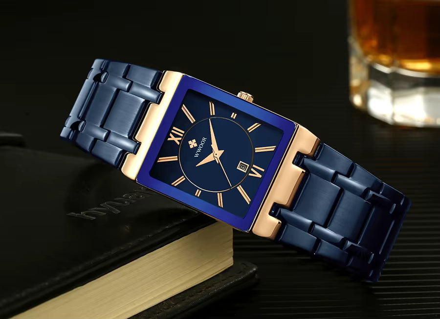 Relógio Masculino Luxo Dourado Quadrado