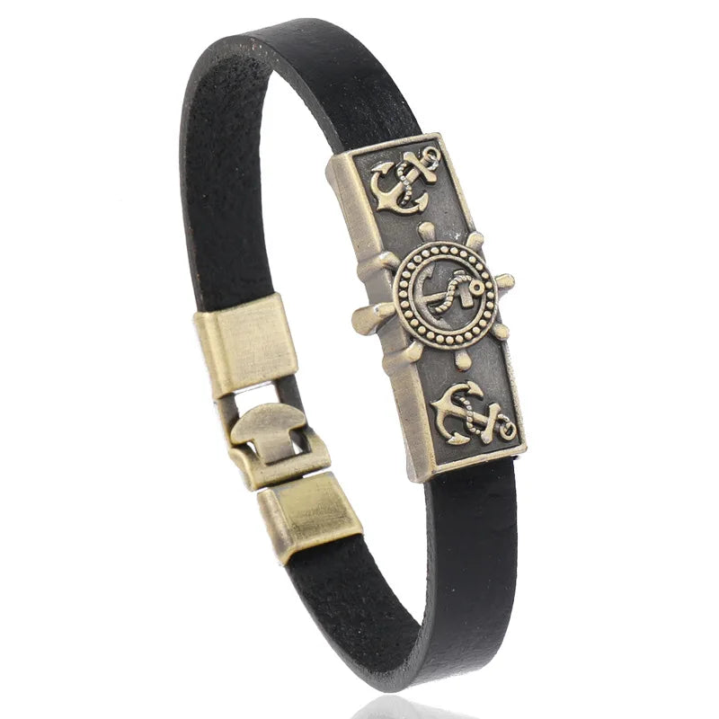 Pulseira Masculina de Couro Vintage