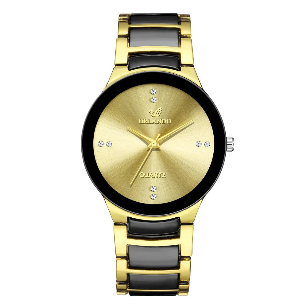 Relógio Masculino e feminino Luxo Preto e Dourado