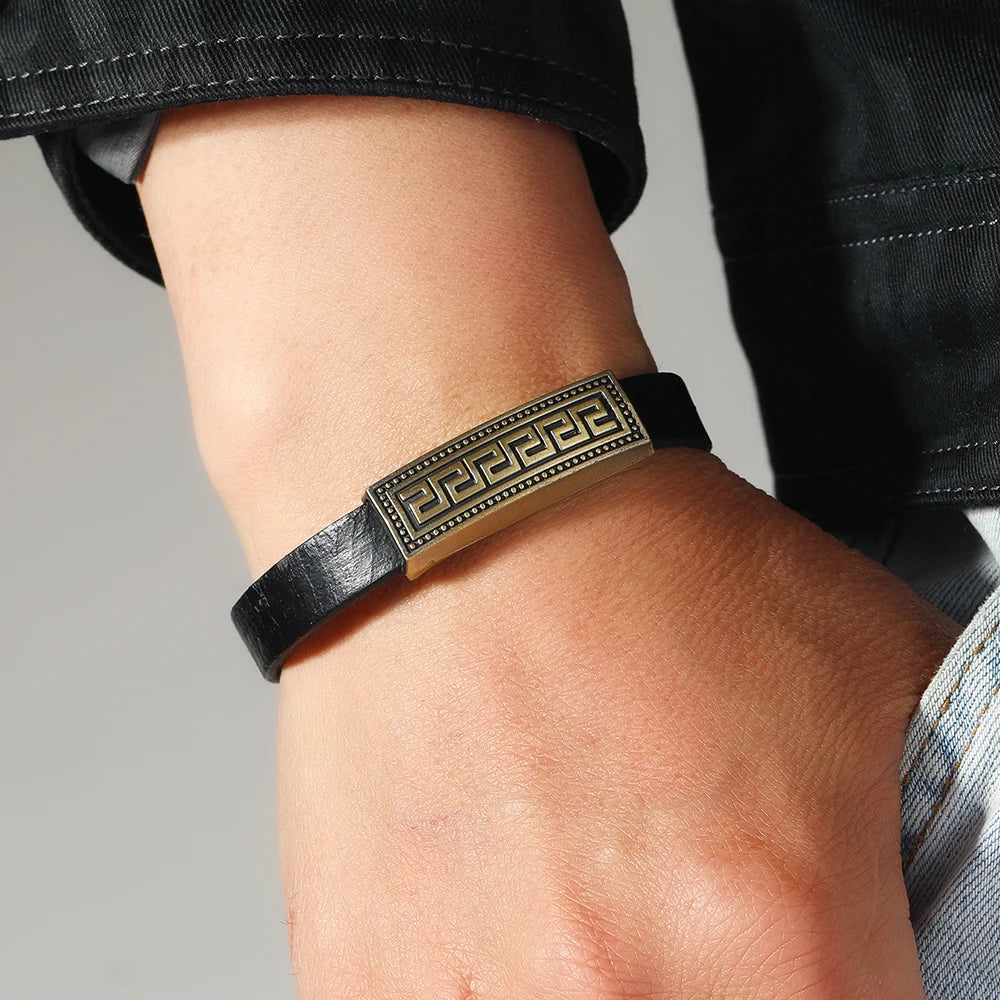 Pulseira Masculina de Couro Vintage