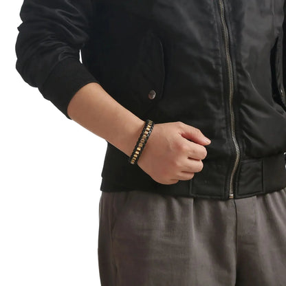 Pulseira Masculina Couro e Aço Inoxidável Trançada