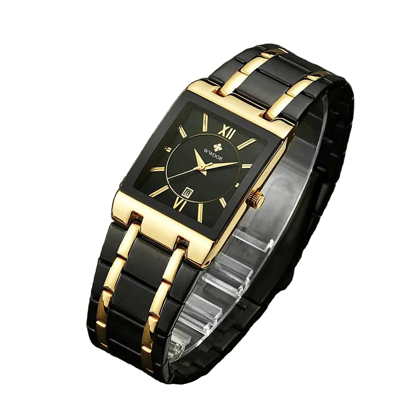 Relógio Masculino Luxo Dourado Quadrado
