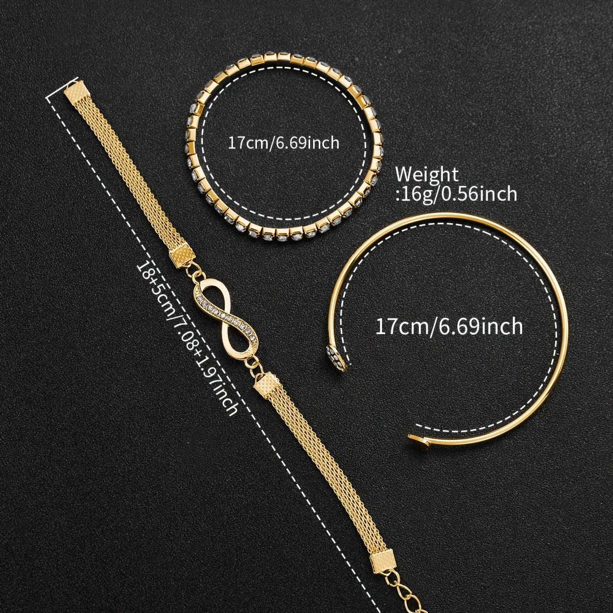 ✨ Havanis | Kit Relógio Feminino Luxo Dourado 4 Peças
