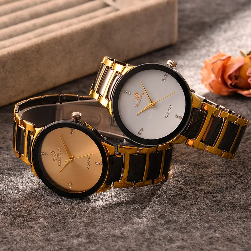 Relógio Masculino e feminino Luxo Preto e Dourado