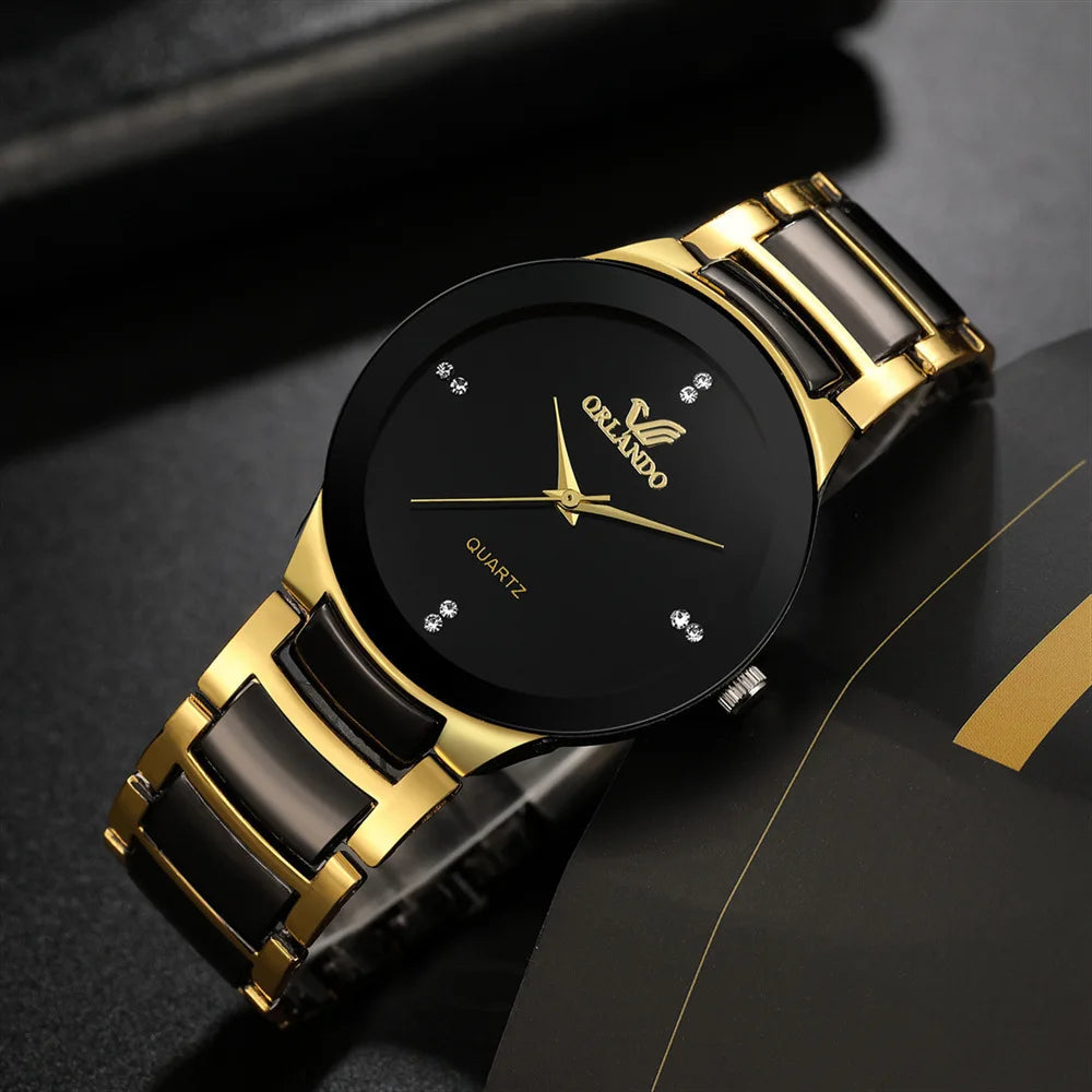 Relógio Masculino e feminino Luxo Preto e Dourado