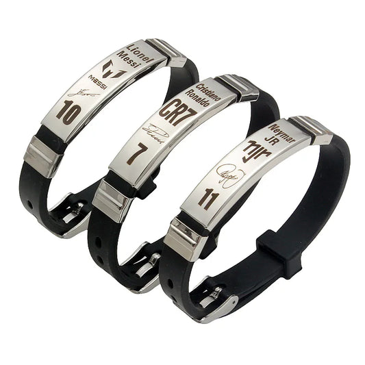 Pulseira Masculina Futebol Messi, Ronaldo, Neymar.