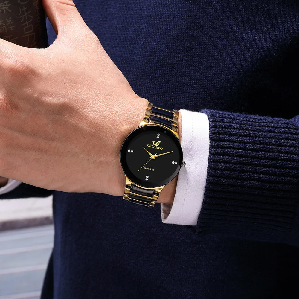 Relógio Masculino e feminino Luxo Preto e Dourado