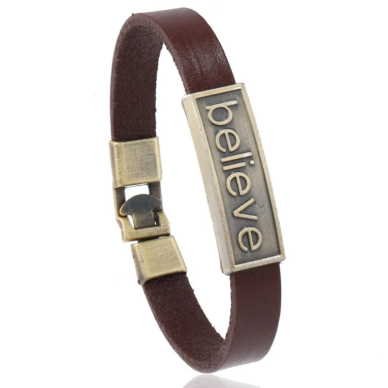 Pulseira Masculina de Couro Vintage