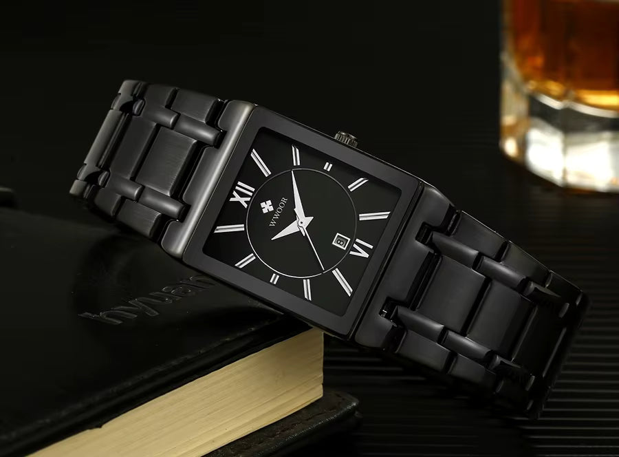 Relógio Masculino Luxo Dourado Quadrado